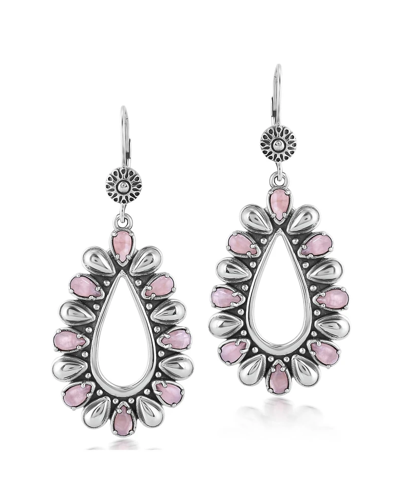 American West Jewelry Sterling Silver Rhodochrosite Open Teardrop Pear-Cut Dangle Earrings