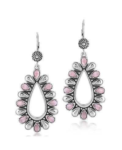 American West Jewelry Sterling Silver Rhodochrosite Open Teardrop Pear-Cut Dangle Earrings