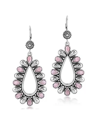 American West Jewelry Sterling Silver Rhodochrosite Open Teardrop Pear-Cut Dangle Earrings