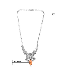 American West Jewelry Sterling Silver Orange Spiny Oyster Cactus Flower Marquise Feather Necklace, 20 Inches