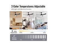 Sofucor 52-inch Modern Black Standard 3-Blade Ceiling Fan With Remote and Led Light