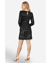 Yumi Women's Sequin Long Sleeve Fitted Dress