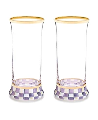 MacKenzie-Childs Violet Check Handmade Highball Glasses, Set of 2