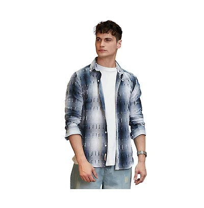 Campus Sutra Men's Navy Blue & Ivory White Distressed-Check Shirt