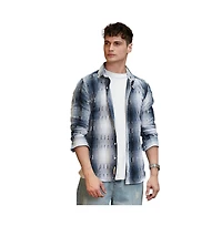 Campus Sutra Men's Navy Blue & Ivory White Distressed-Check Shirt