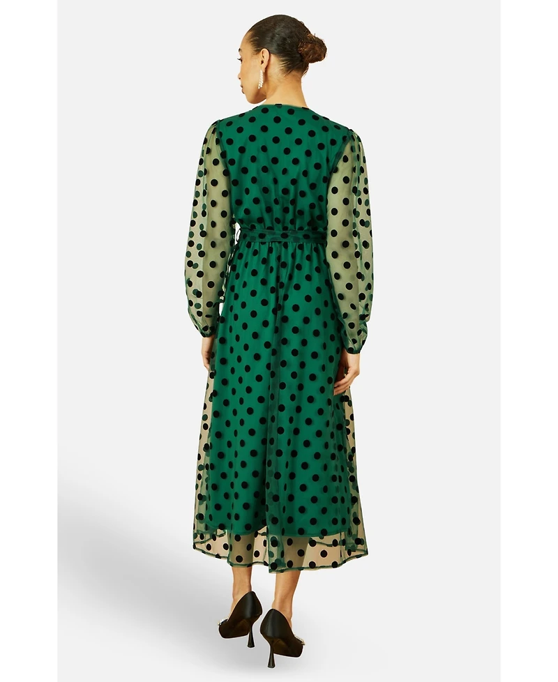 Yumi Women's Spot Mesh Wrap Midi Skater Dress