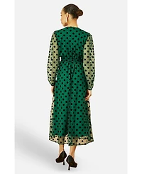 Yumi Women's Spot Mesh Wrap Midi Skater Dress