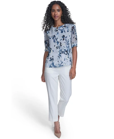 Calvin Klein Petite Short-Sleeve Button Front Top