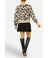 Yumi Women's Animal Print Intarsia Tie Front Cardigan