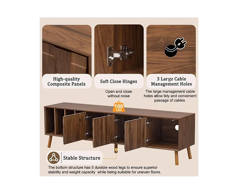 Casainc 70" Mid-Century Modern Storage Cabinet With Tv Stand