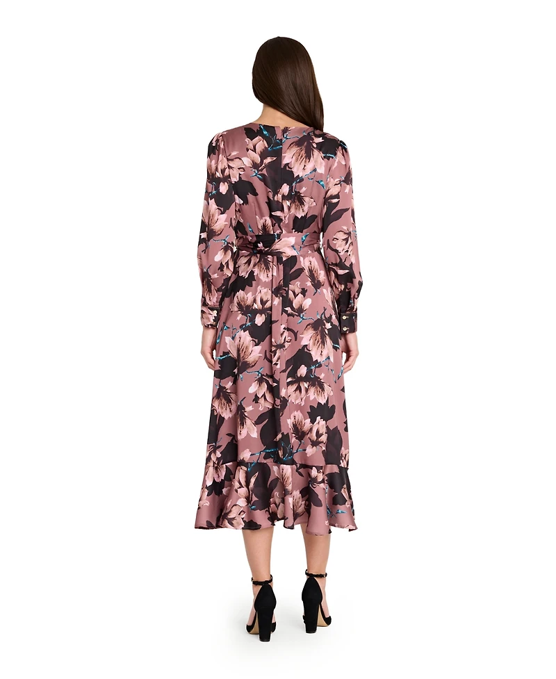 Tahari Asl Women's V-Neck Ruffle Midi Dress