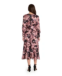 Tahari Asl Women's V-Neck Ruffle Midi Dress