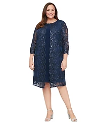 Alex Evenings Plus Embroidered Crew Neck Jacket Dress