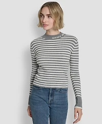 Dkny Jeans Women's Long-Sleeve Mock Neck Rib Striped Sweater