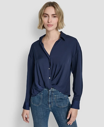 Dkny Jeans Women's Long-Sleeve Rhinestone Button Front Shirt