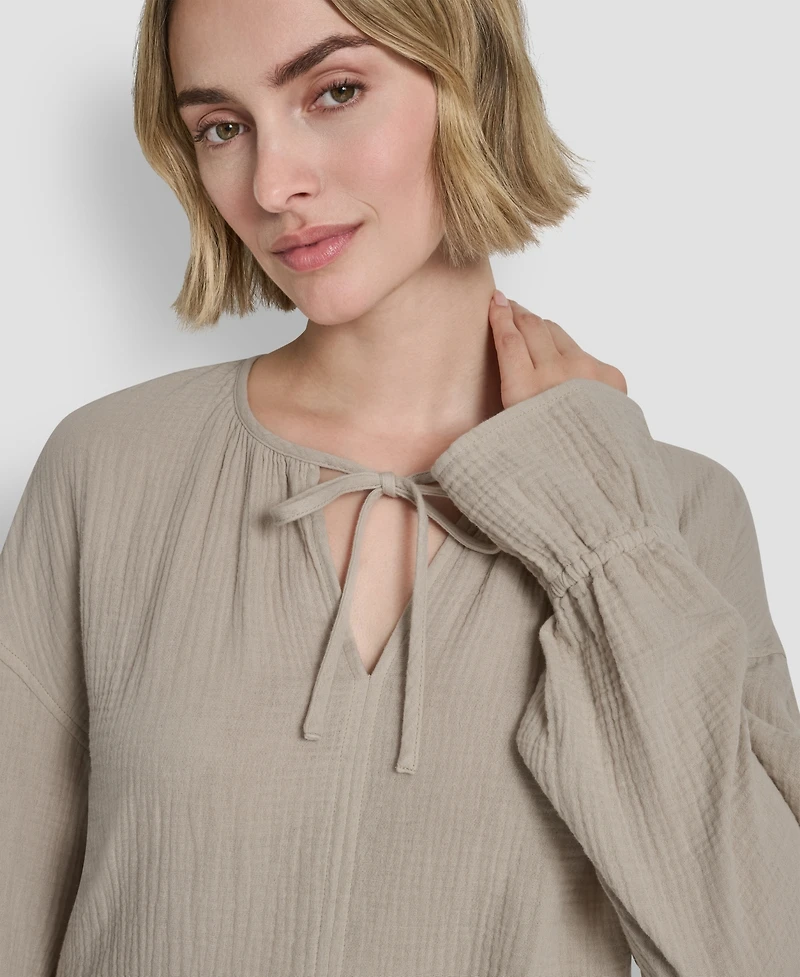 Dkny Jeans Women's Long-Sleeve Tie Neck Crop Top