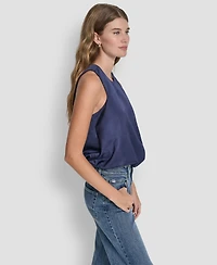 Dkny Jeans Women's Sleeveless Rhinestone Button Bubble Top