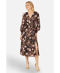 Yumi Women's Foiled Floral Print Wrap Midi Dress