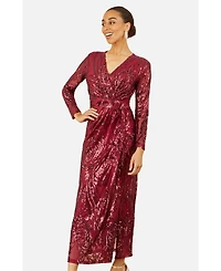 Yumi Women's Sequin Midi Long Sleeve Wrap Dress