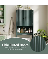 Gymax 66'' Over the Toilet Storage Cabinet w/Fluted Doors Adjustable Shelf & Bottom Bar