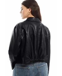June + Vie Women's Plus Cropped Faux Leather Moto Jacket