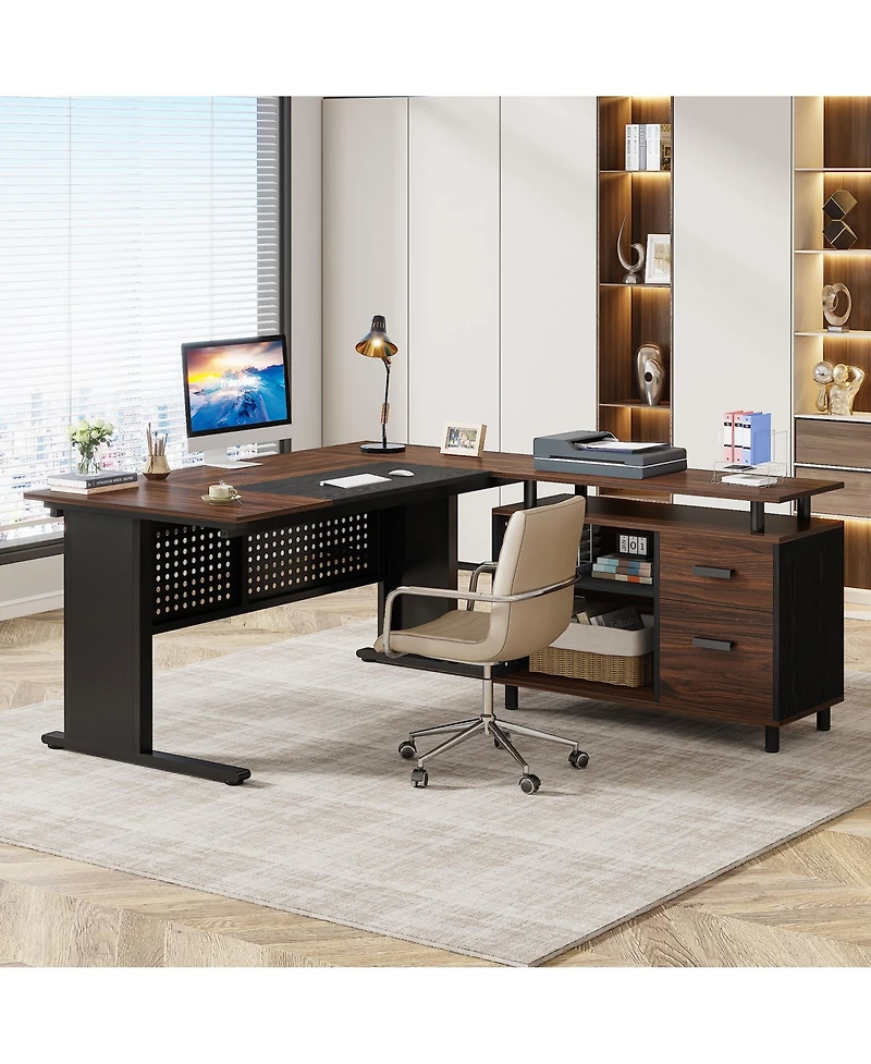 Tribesigns 63 Inch Executive Desk with File Cabinet, Large Office Desk L Shaped Computer Desk
