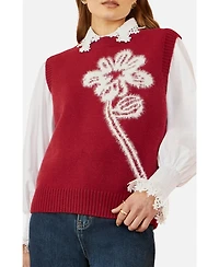 Yumi Women's Knitted Flower Sleeveless Sweater Vest