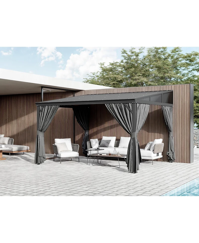 Homsee 10x12 Ft Aluminum Frame Sloped Galvanized Steel Roof Wall Mounted Gazebo Umbrellas & Canopies & Awnings