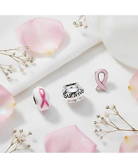 Bling Jewelry Survivor Pink Ribbon Mix Set Of 3 Sterling Silver Spacer Charm Bead Fits European Bracelet