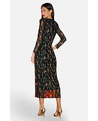 Yumi Women's Metallic Sparkle Mesh Wrap Midi Dress