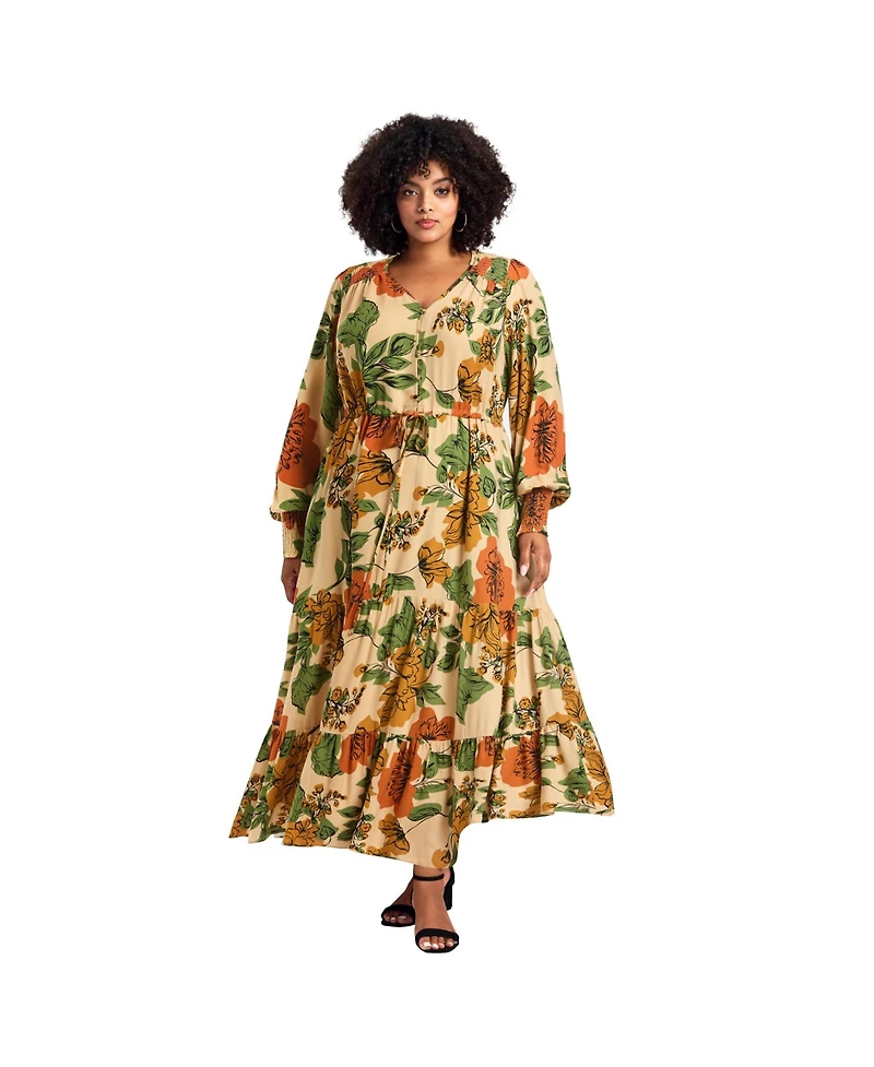 Avenue Women's Plus Second Nature Blouson Sleeve Maxi Dress