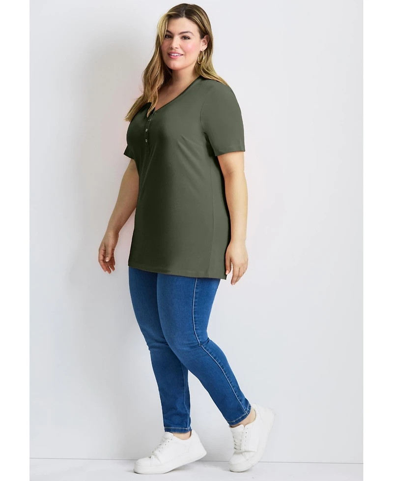 Avenue Women's Short Sleeve Henley Tunic Top