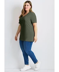 Avenue Women's Short Sleeve Henley Tunic Top