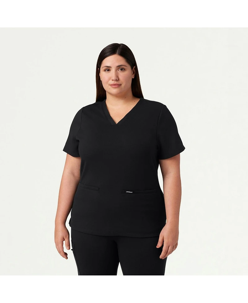 Jaanuu Women's Cesi 2-Pocket Slim Knit V-Neck Scrub Top - Mauve Xl