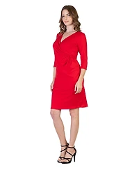 24seven Comfort Apparel Petite V-Neck Faux Wrap Knee Length Dress