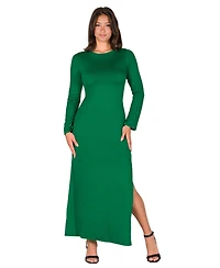 24seven Comfort Apparel Petite Long Sleeve Side Slit Fitted Maxi Dress