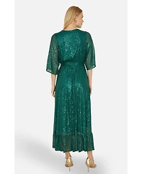 Yumi Women's Sequin Kimono Midi Wrap Dress
