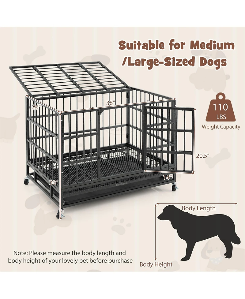 Gymax 38'' Foldable Heavy-Duty Metal Dog Cage W/ Lockable Rolling Casters