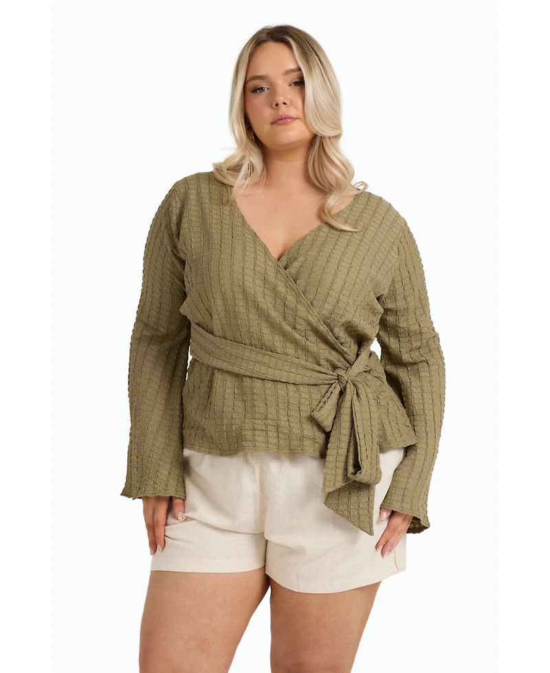 Fashion-szn Curve Women's Kimono Wrap Front Belted Top