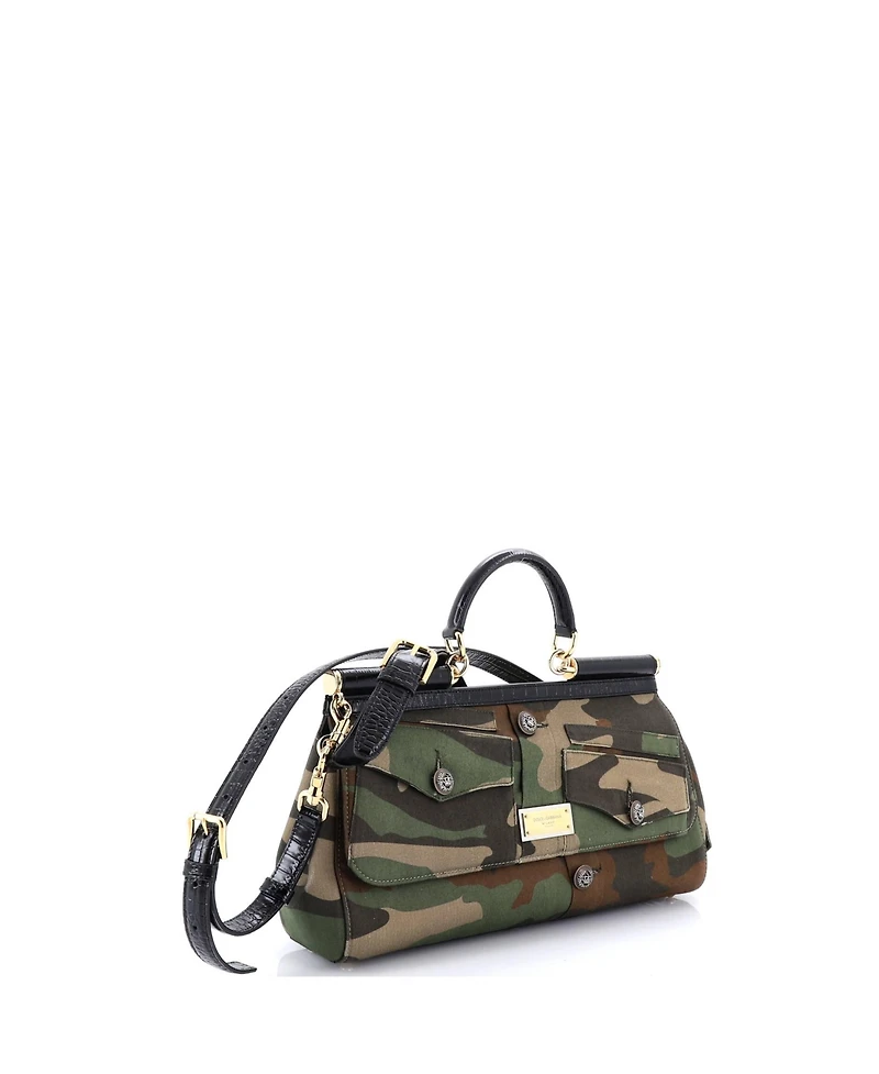 Pre-Owned Dolce & Gabbana Large Miss Sicily Bag Cotton Camouflage Patchwork
