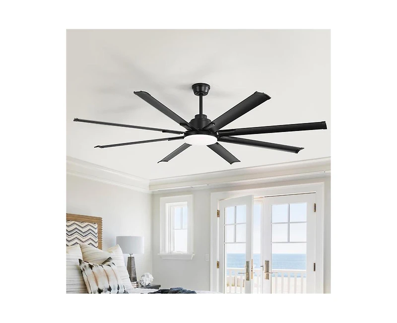 Sofucor 72-inch Modern Matte Black 8-Blade Ceiling Fan Light with Intelligent Remote Control, Supporting Voice and App Timing Functions