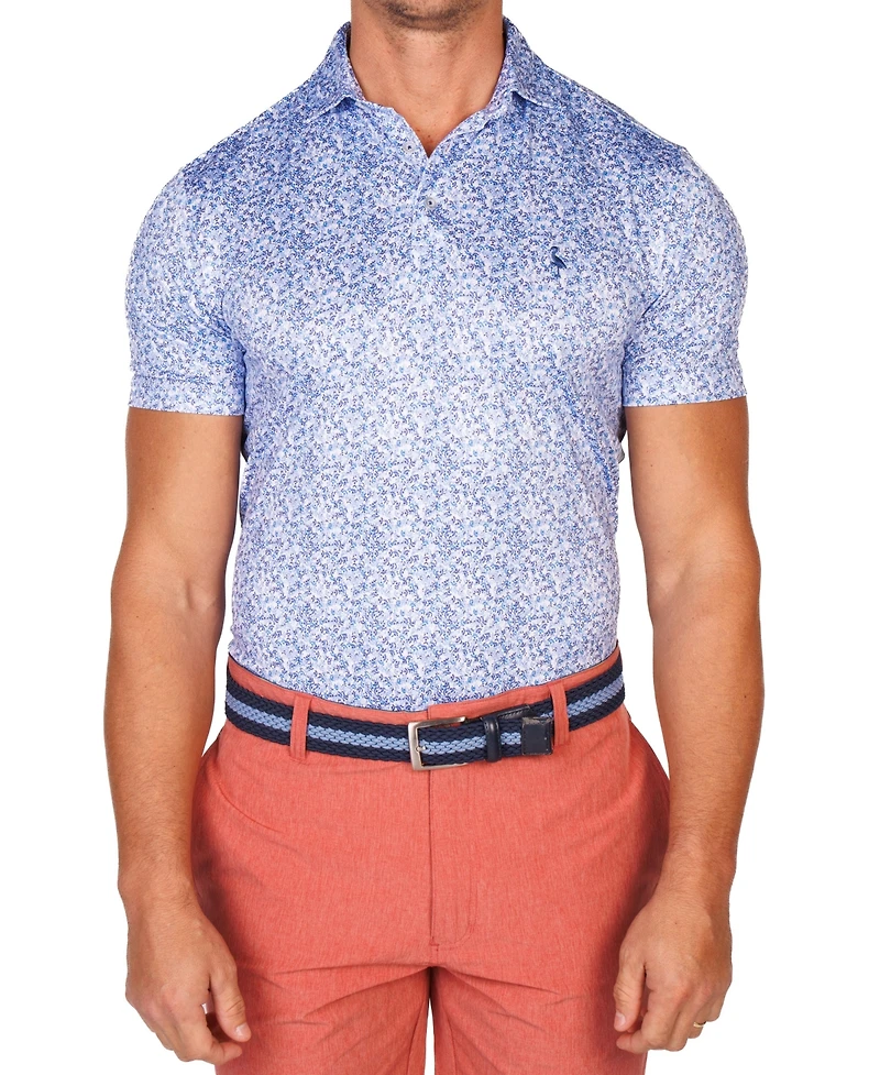 TailorByrd Men's Blue Petals Performance Polo