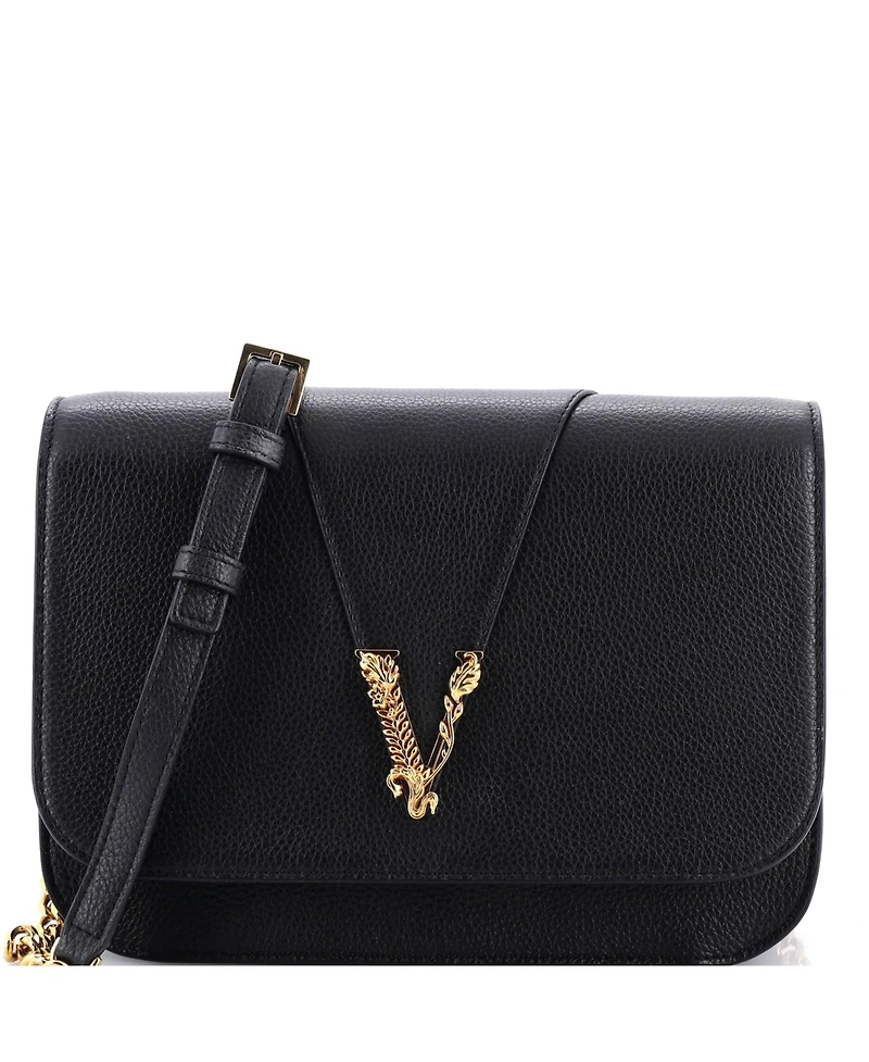 Pre-Owned Versace Medium Virtus Chain Flap Shoulder Bag Leather