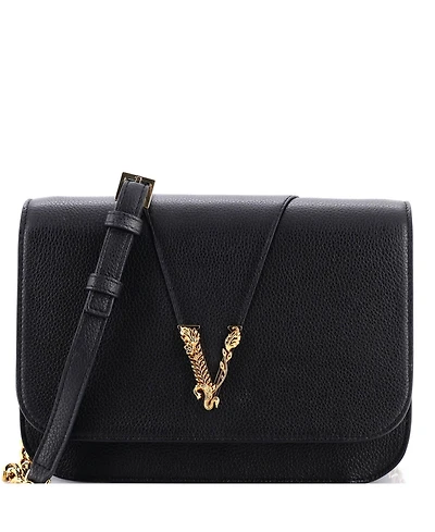 Pre-Owned Versace Medium Virtus Chain Flap Shoulder Bag Leather