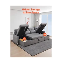 Slickblue U-Shaped Convertible Sofa Bed with Chaise and Pull-Out Sleeper