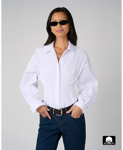 WeWoreWhat Women's Balloon Sleeve Button Up Bodysuit