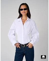 WeWoreWhat Women's Balloon Sleeve Button Up Bodysuit