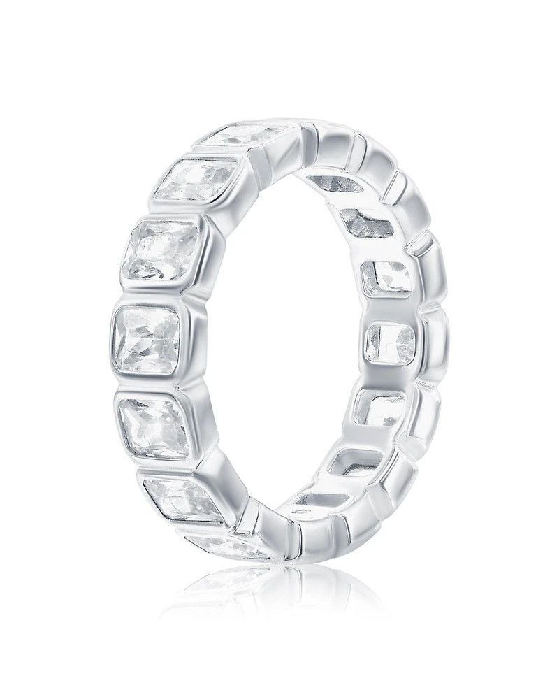 Suzy Levian New York Sterling Silver Bezel Set Emerald-Cut Cubic Zirconia Eternity Band
