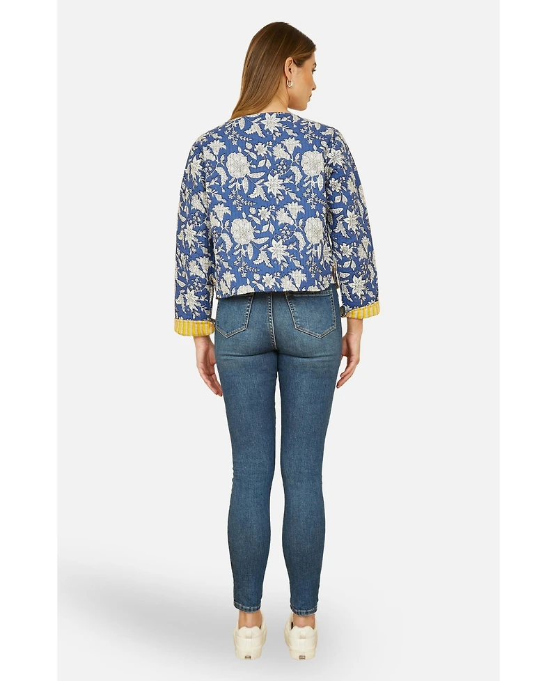Yumi Women's Floral Reversible Cotton Quilted Jacket