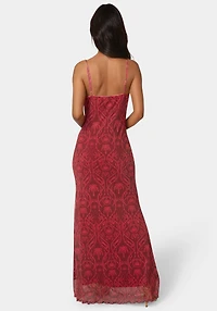 Bebe Women's Printed Mesh Cowl Gown
